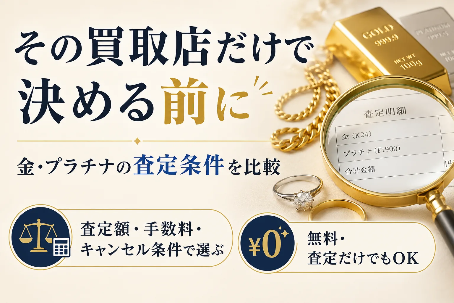 その買取店だけで決める前に、金・プラチナ査定の条件を比較｜まねきや・おたからや・ブラリバ